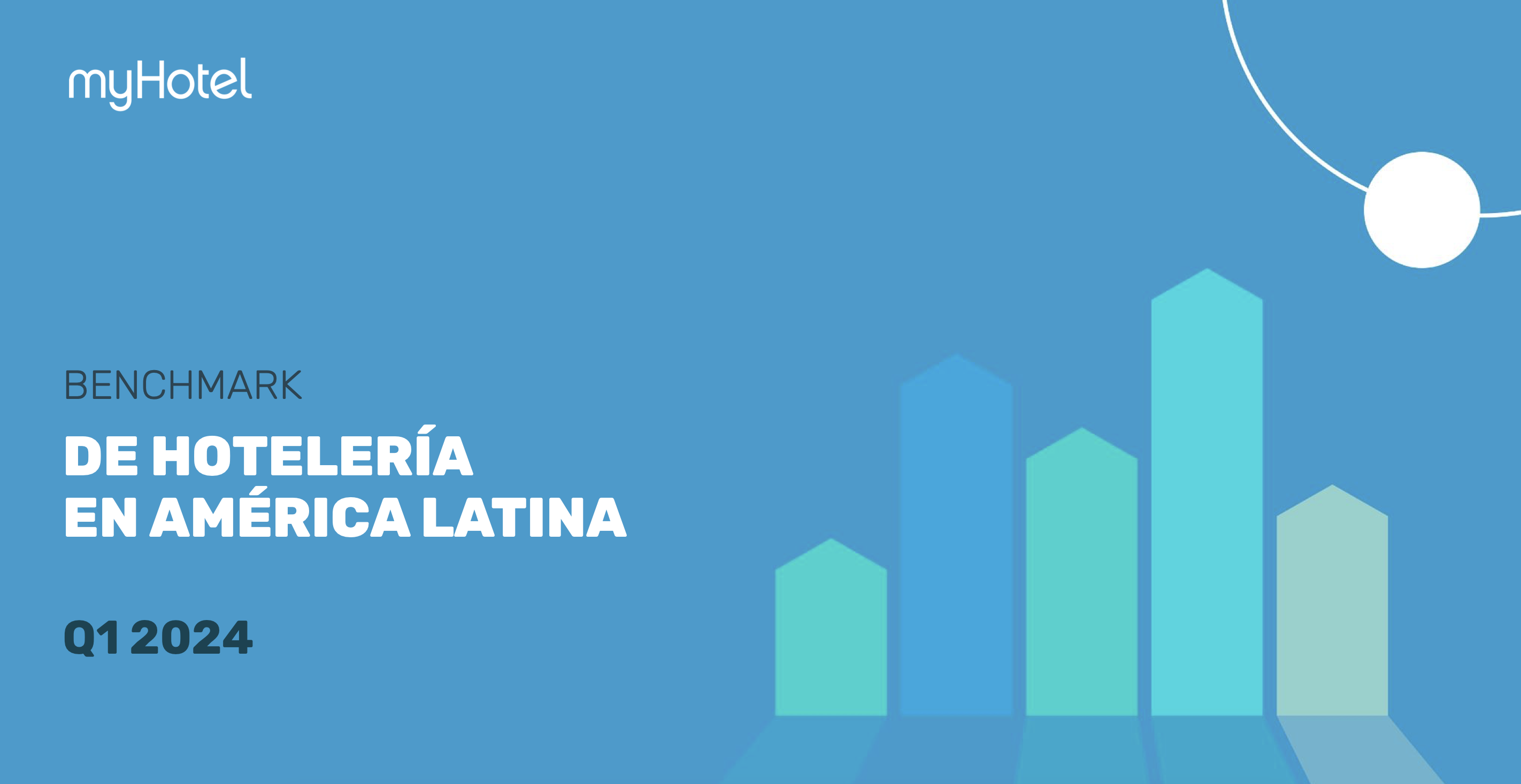 Portada del informe de benchmarking de hotelería - Primer trimestre 2024, con análisis del desempeño de más de 1,500 hoteles en América Latina